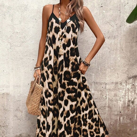 Multicolor Casual Women's Leopard Print Sleeveless Dress - Picture 4 of 7